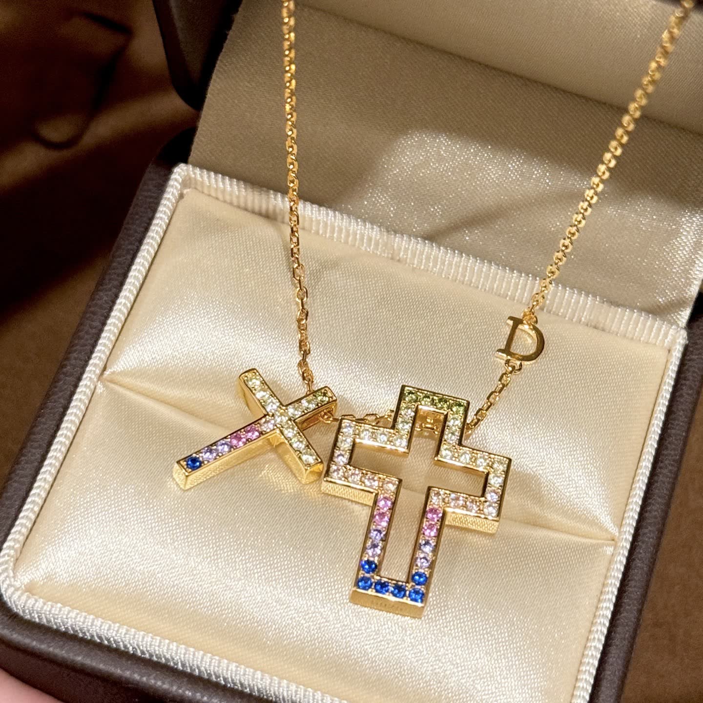 Chrome Hearts Gold Cross Pendant with Multi-Color Stones